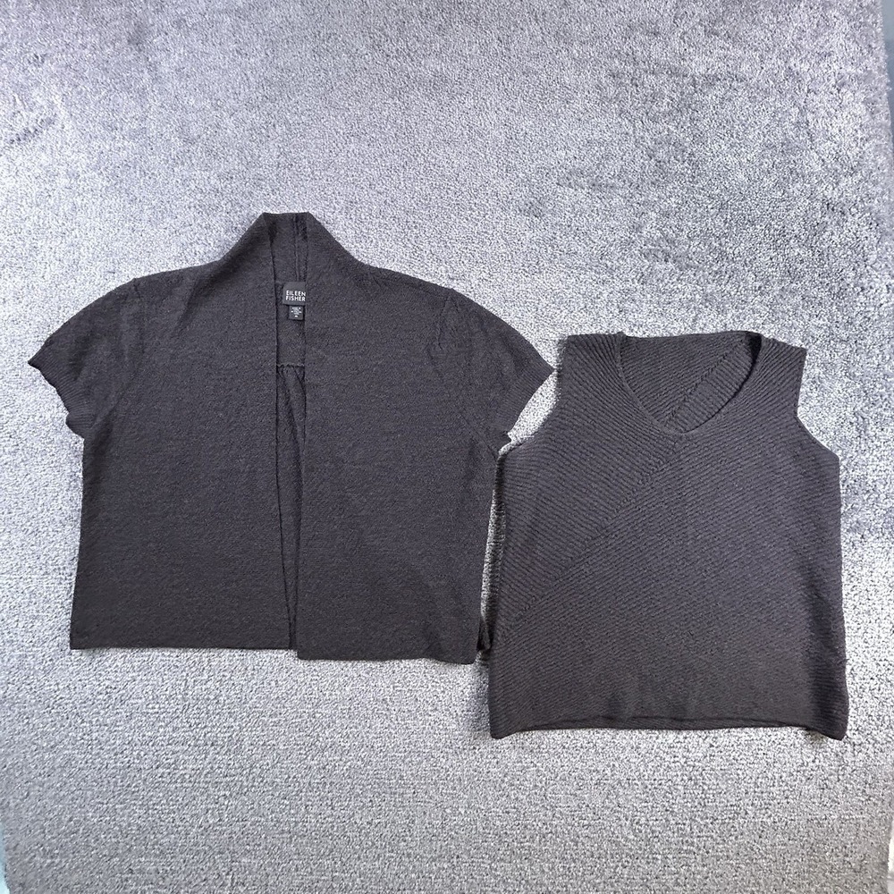 Eileen Fisher Wool Twin Set Cardigan and Vest Womens Medium